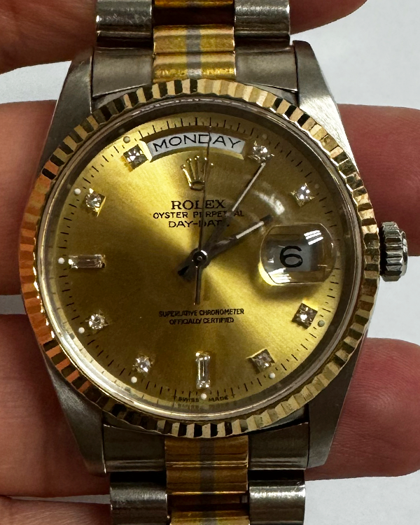 Rolex Day-Date 36MM Gold Dial President Tridor Bracelet (18239)