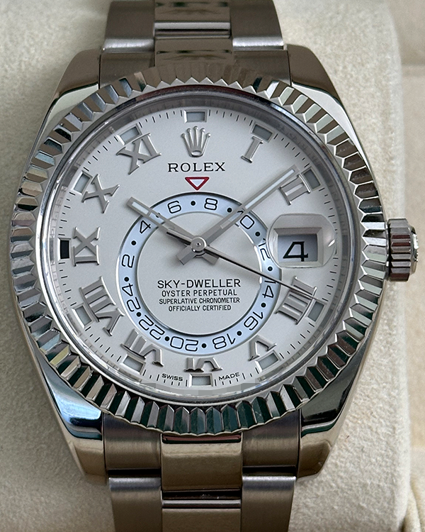 2013 Discontinued Rolex Sky-Dweller 42MM Ivory Dial White Gold Oyster Bracelet (326939)