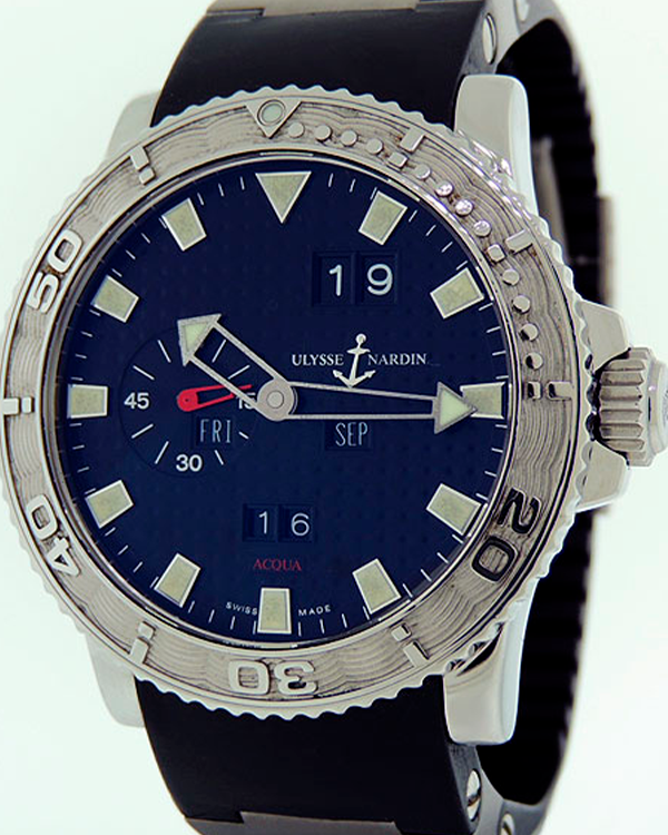 2010 Ulysse Nardin Maxi Marine Aqua Perpetual 42.7MM Black Wave Dial Rubber Strap (333-55/92)