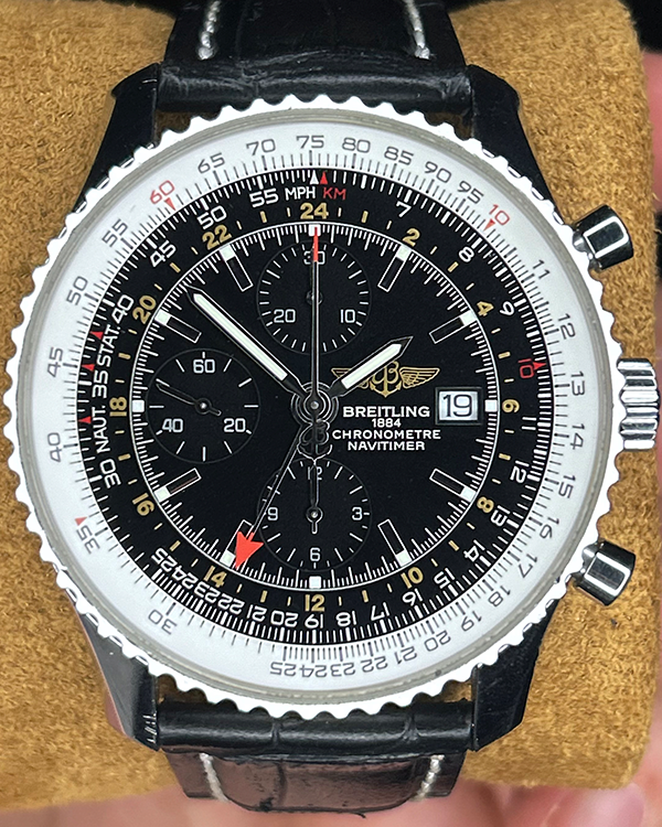 Breitling Navitimer World 46MM Black Dial Leather Strap (A24322)