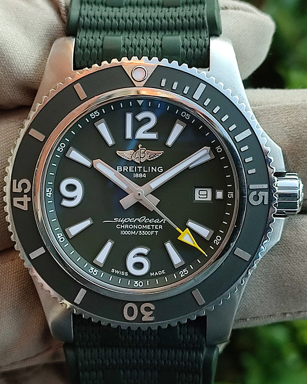 2019 Breitling Superocean 44MM Green Dial Textile/Rubber Strap (A17367)