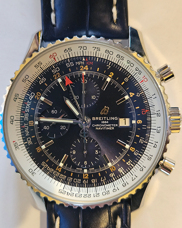 Breitling Navitimer World 46MM Blue Dial Alligator Leather Strap (A24322)