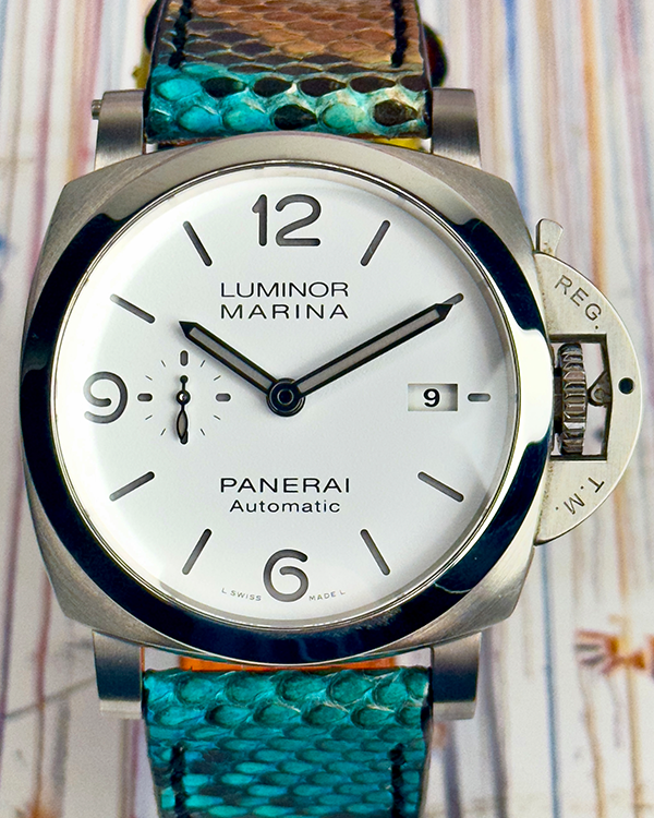 2020 Panerai Luminor Marina 44MM White Dial Aftermarket Leather Strap (PAM01314)