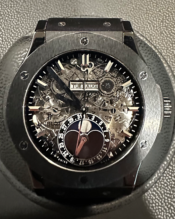 Hublot Classic Fusion Aerofusion Moonphase "Black Magic" 45MM Skeleton Dial Leather Strap (517.CX.0170.LR)