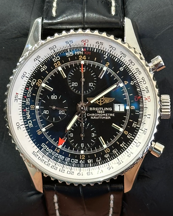 Breitling Navitimer World 46MM Black Dial Leather Strap (A24322)