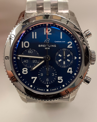 Breitling Classic AVI Chronograph 42MM Blue Dial Steel Bracelet (A233801A1C1A1)