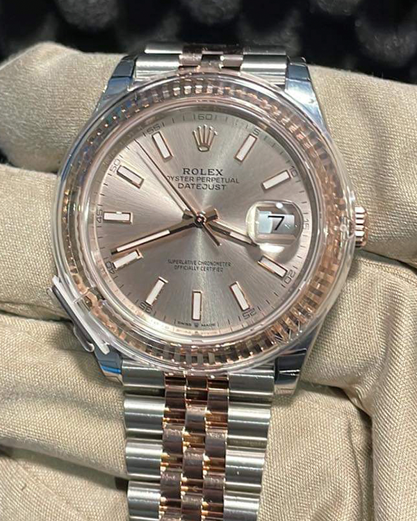 2022 Rolex Datejust Rose Two Tone Fluted Bezel Sundust Index Dial on Jubilee Bracelet (126331)