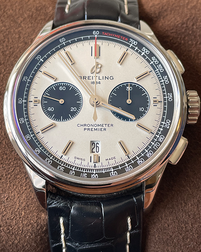 2019 Breitling Premier B01 Chronograph "Panda" 42MM Silver Dial Leather Strap (AB0118221G1P1)