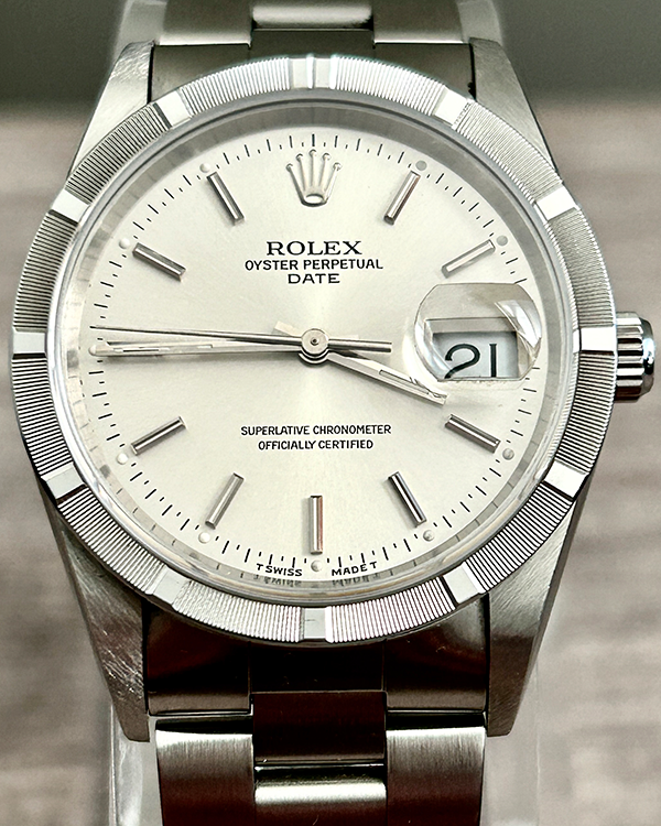 Rolex Oyster Perpetual Date Vintage 34MM Silver Dial Steel Bracelet (15210)