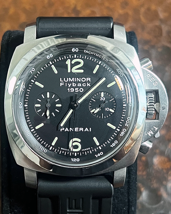 2002 Panerai Luminor 1950 3 Days Chrono Flyback 44MM Black Dial Rubber Strap (PAM00212)