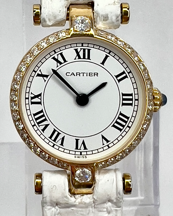 Cartier Mini Vendome 27x19MM Quartz White Dial Leather Strap (866010)