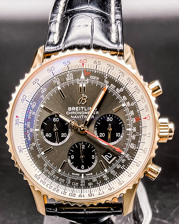 2021 Breitling Navitimer B03 Chronograph Rattrapante 45MM Rose Gold Grey Dial Leather Strap (RB0311E61F1P1)