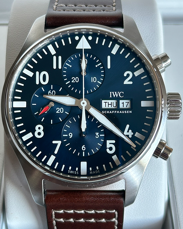 No Reserve - IWC Schaffhausen Pilot Chronograph "Le Petit Prince" 43MM Blue Dial Leather Strap (IW377714)