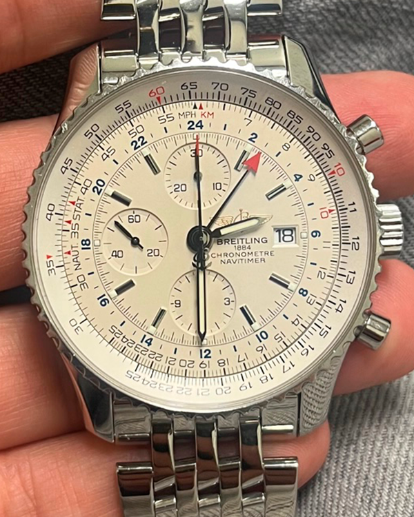 Breitling Navitimer World 46MM White Dial Steel Bracelet (A24322)