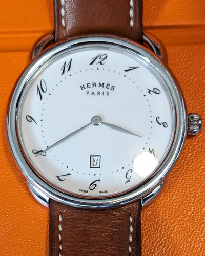 No Reserve - Hermès Arceau 40MM Quartz White Dial Leather Strap (AR7Q.810)