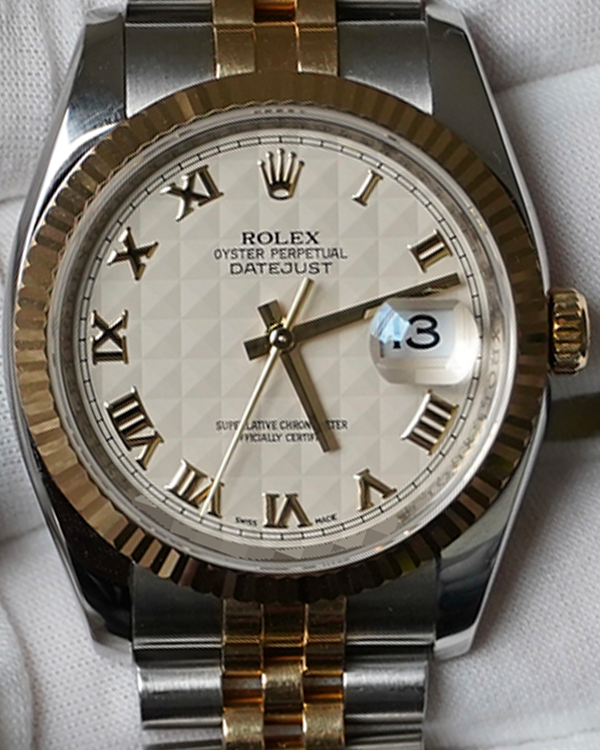 2009 (V Serial) Rolex Datejust 36MM Silver Pyramid Dial Two-Tone Jubilee Bracelet (116233)