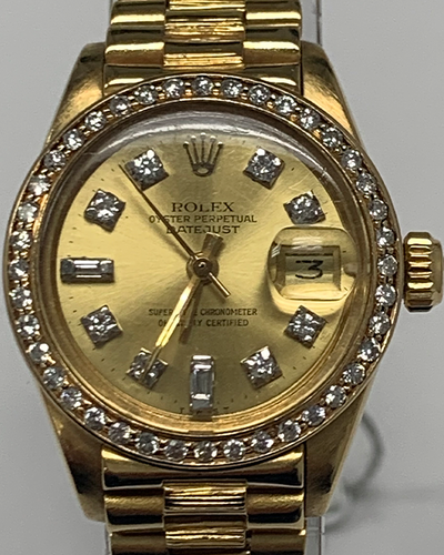 Rolex Lady-Datejust 26MM Champagne Dial Yellow Gold President Bracelet (6927)