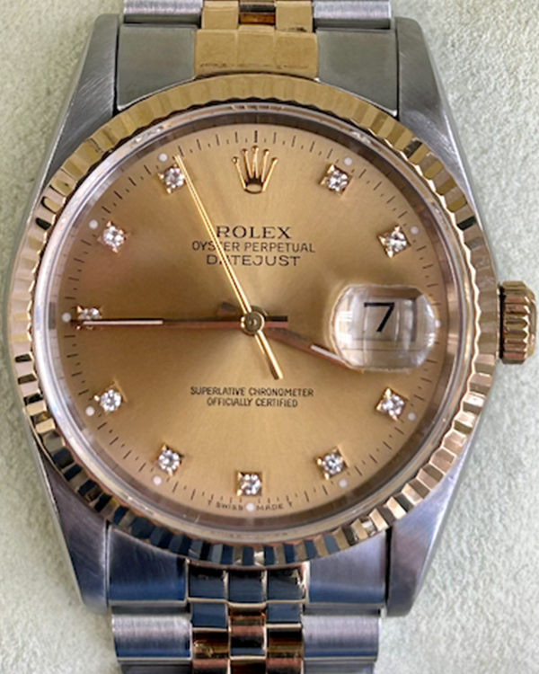 1994 Rolex Datejust 36MM Jubilee Bracelet Steel And Yellow Gold Factory Diamond Champagne Dial (16233)