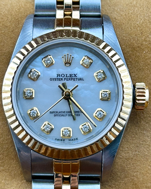 1991 Rolex Oyster Perpetual 24MM Aftermarket Mother of Pearl Dial Two-Tone Jubilee Bracelet (67193)