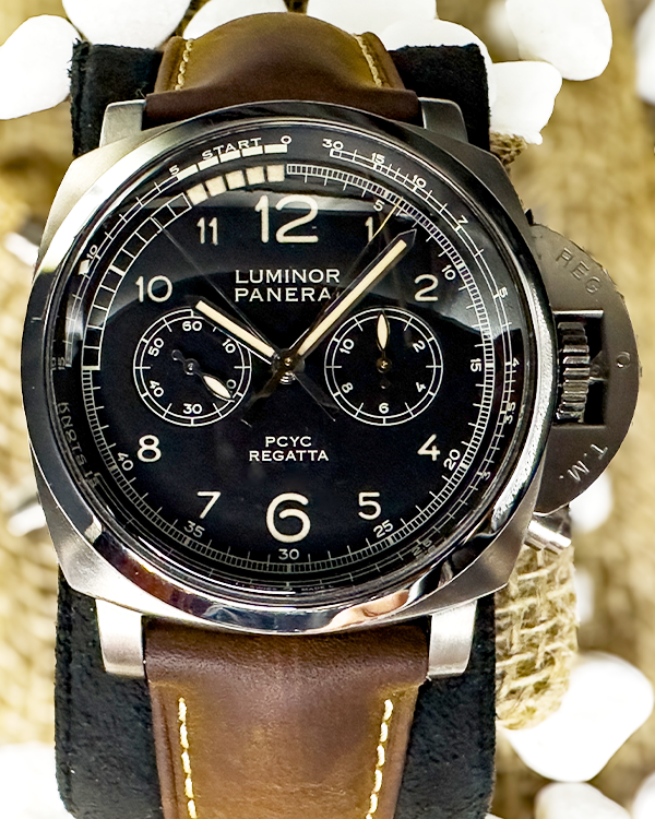 2017 Panerai Luminor 1950 Regatta 3 Days Chrono Flyback 47MM Black Dial Leather Strap (PAM00652)