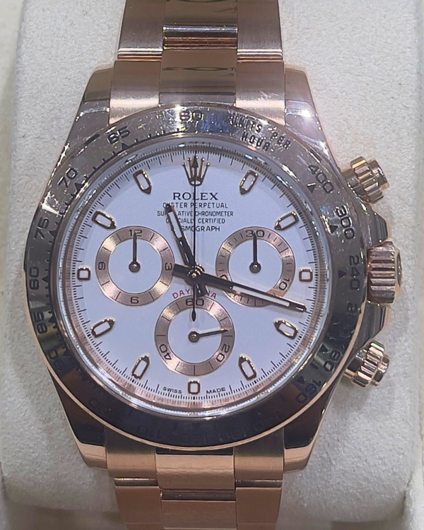 Rolex Cosmograph Daytona 40MM 18K Everose Gold White Dial (116505)