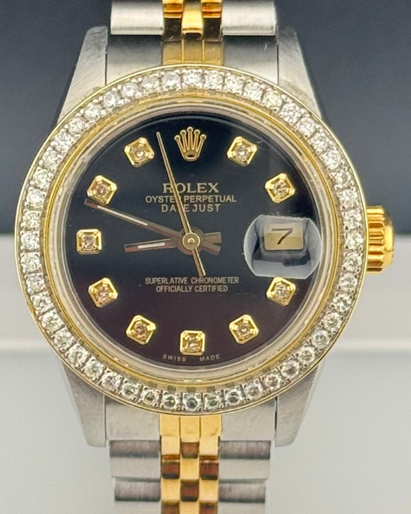 Rolex Lady-Datejust 26MM Aftermarket Black Dial Two-Tone Jubilee Bracelet (69173)