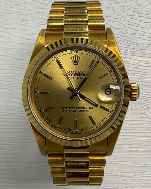 1990 Rolex Datejust 31MM President Bracelet Yellow Gold Champagne Dial (68278)