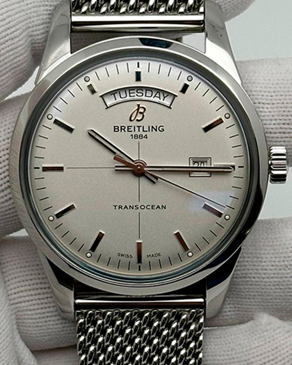 Breitling Transocean Day & Date 43MM Silver Dial Steel Bracelet (A45310121G1A1)