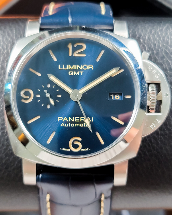 2021 Panerai Luminor 1950 3 Days GMT 44MM Blue Dial Leather Strap (PAM01033)