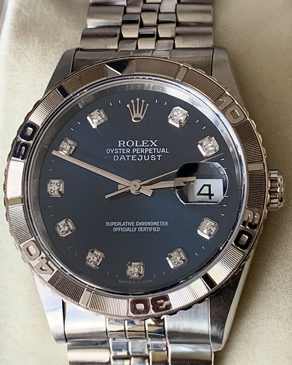 2001 Rolex Datejust "Turn-O-Graph" 36MM Factory Diamond Blue Dial Jubilee Bracelet (16264)