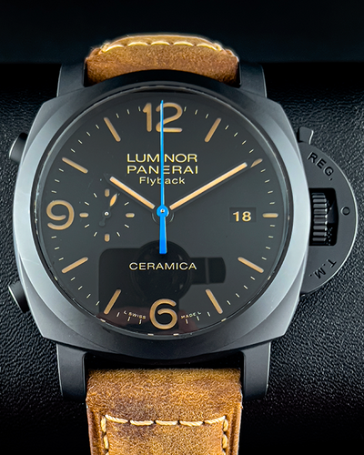 Panerai Luminor 1950 3 Days Chrono Flyback 44MM Black Dial Leather Strap (PAM00580)