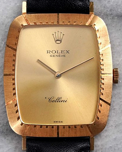 Rolex Cellini 28x32MM Gold Dial Aftermarket Leather Strap (4087)