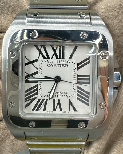 Cartier Santos 100 De Cartier 38x51MM Silver Dial Steel Bracelet (2656)