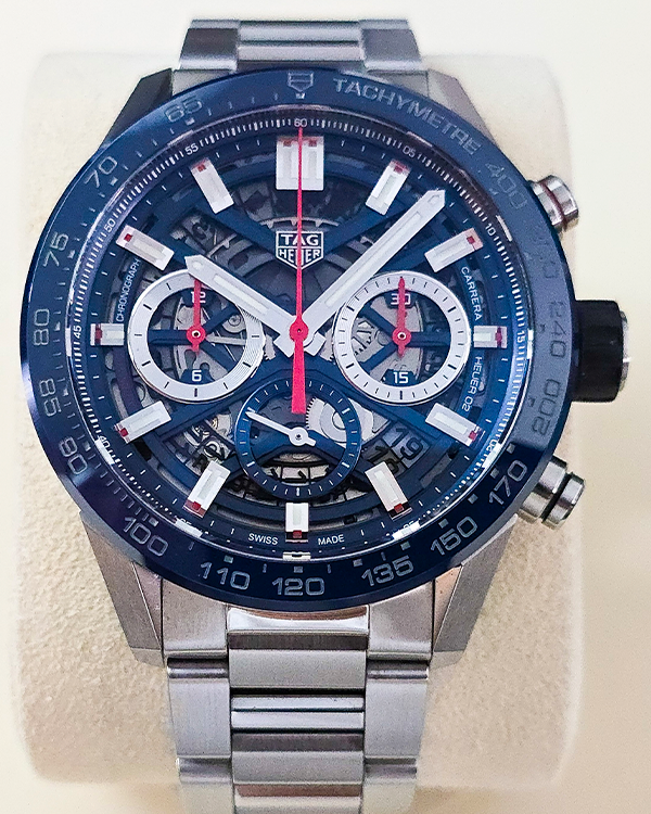 No Reserve - 2020 Tag Heuer Carrera 43MM Blue Skeleton Dial Steel Bracelet (CBG2011.BA0662)