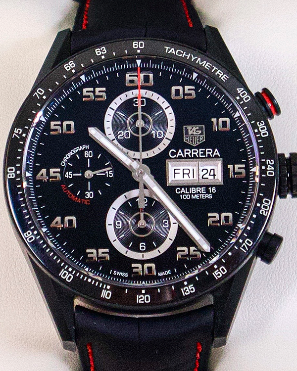 TAG Heuer Carrera Automatic Chronograph 43MM Titanium Black Dial Leather Strap (CV2A81.FC6237)