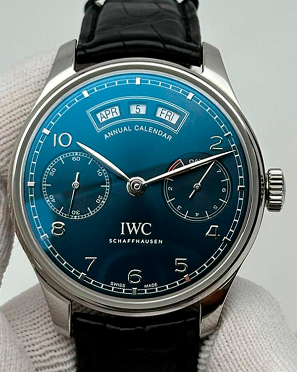 IWC Portuguese Annual Calendar  44.2MM Blue Dial Leather Strap (IW503502)