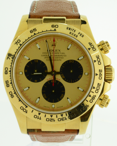 Rolex Cosmograph Daytona 40MM Gold Dial Leather Strap (16528)