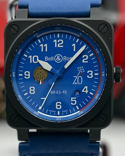 No Reserve - 2024 Bell & Ross BR 03-92 "Patrouille De France 70th Anniversary" 42MM Blue Dial Leather Strap (BR0392-PAF7-CE)