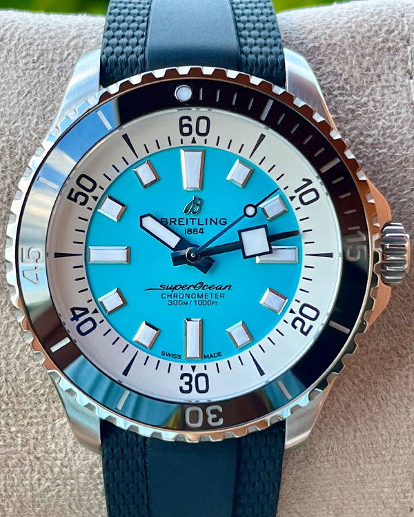 2023 Breitling Superocean 44MM Turquoise Dial Rubber Strap (A17376211L2S1)