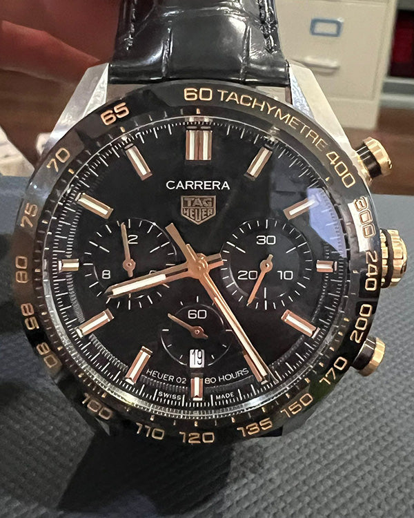 Tag Heuer Carrera 44MM Black Dial Leather Strap (CBN2A5A.FC6481)