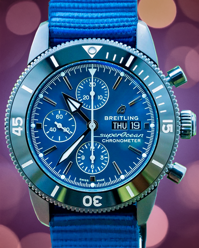 2018 Breitling Superocean Heritage II Chronograph "Outerknown" S.E. 44MM Blue Dial Textile Strap (M133132A1C1W1)