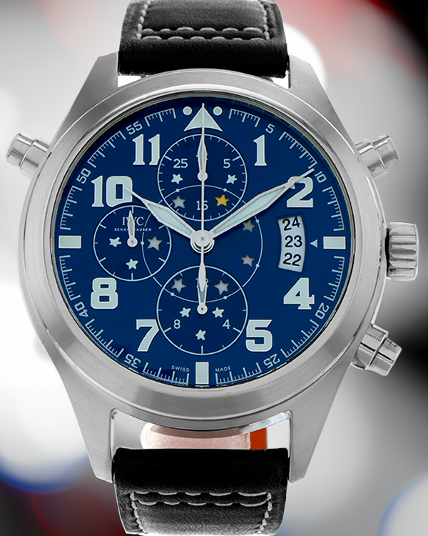 2021 IWC Schaffhausen Pilot Double Chronograph "Le Petit Prince" L.E. 44MM Blue Dial Leather Strap (IW371807)