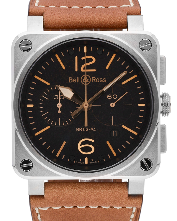 2024 Bell & Ross BR03-94 Chronograph 42MM Black Dial Leather Strap (BR0394-ST-G-HE/SCA)