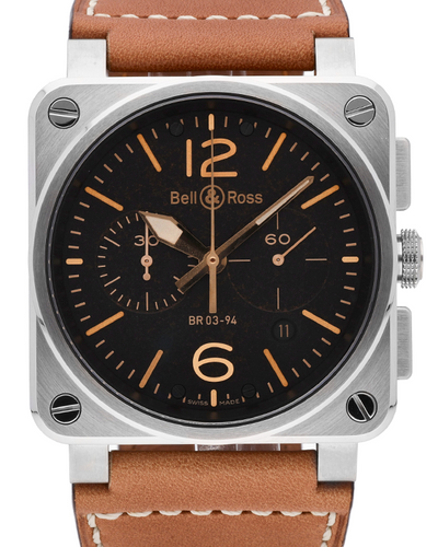 2024 Bell & Ross BR03-94 Chronograph 42MM Black Dial Leather Strap (BR0394-ST-G-HE/SCA)