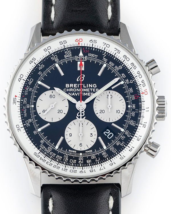Breitling Navitimer 01 B01 43MM Black Dial Leather Strap (AB0121211B1P1)