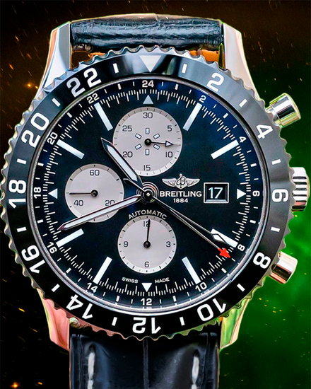 Breitling Chronoliner 46MM Black Dial Leather Strap (Y2431012/BE10)