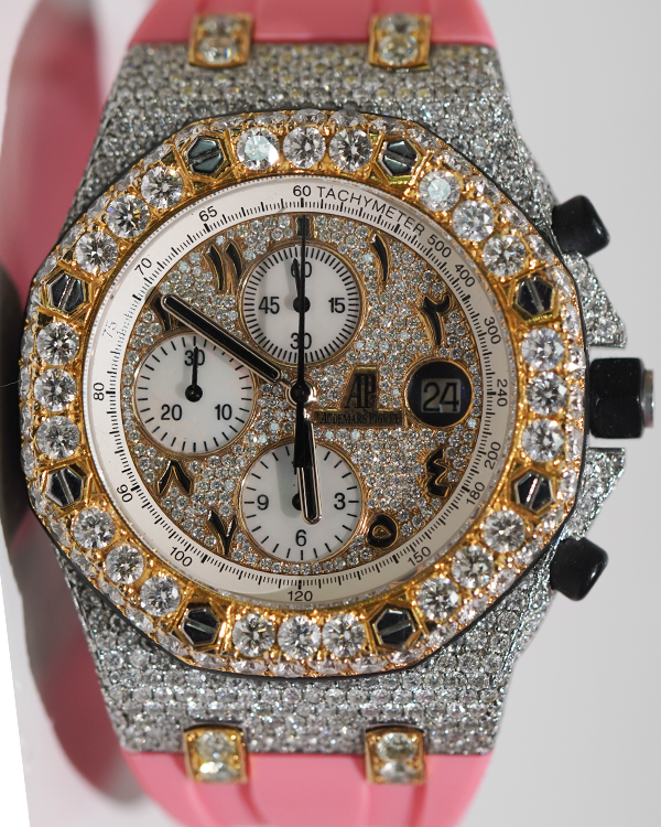 Audemars Piguet Royal Oak Offshore Chronograph "Iced Out" 42MM Diamond Pave Dial Rubber Strap Aftermarket Diamonds (25940SK)