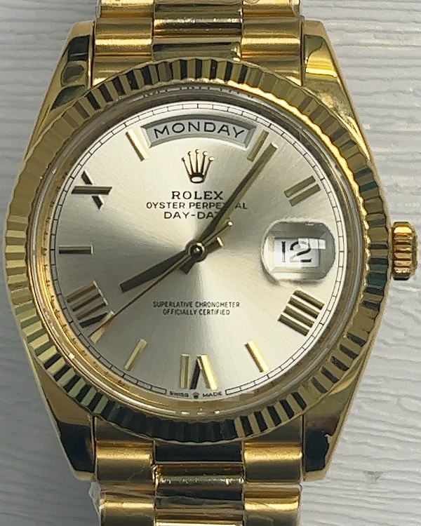 2019 Rolex Day-Date 40MM Silver Dial Yellow Gold President Bracelet (228238)