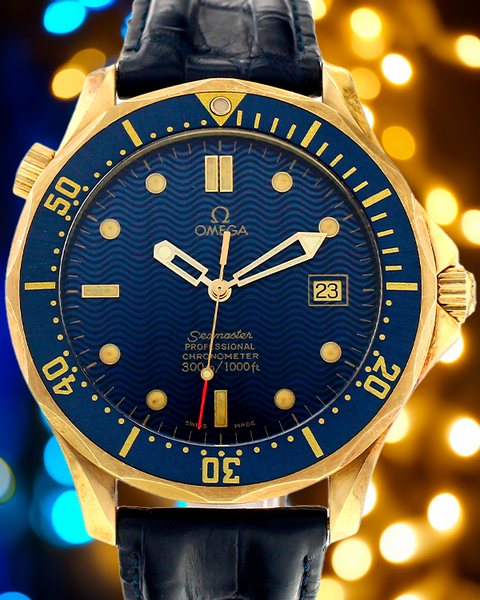 Omega Seamaster Professional Diver 300M Blue Dial Leather Strap