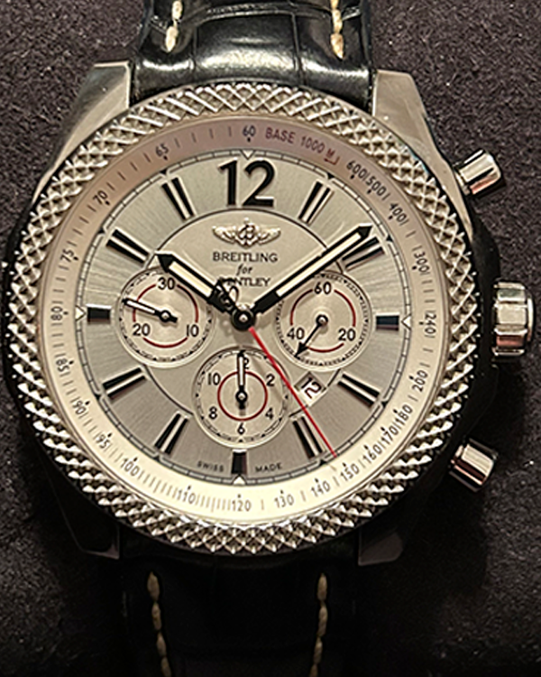 Breitling Bentley Barnato 42MM Steel Silver Dial Leather Strap (A41390)